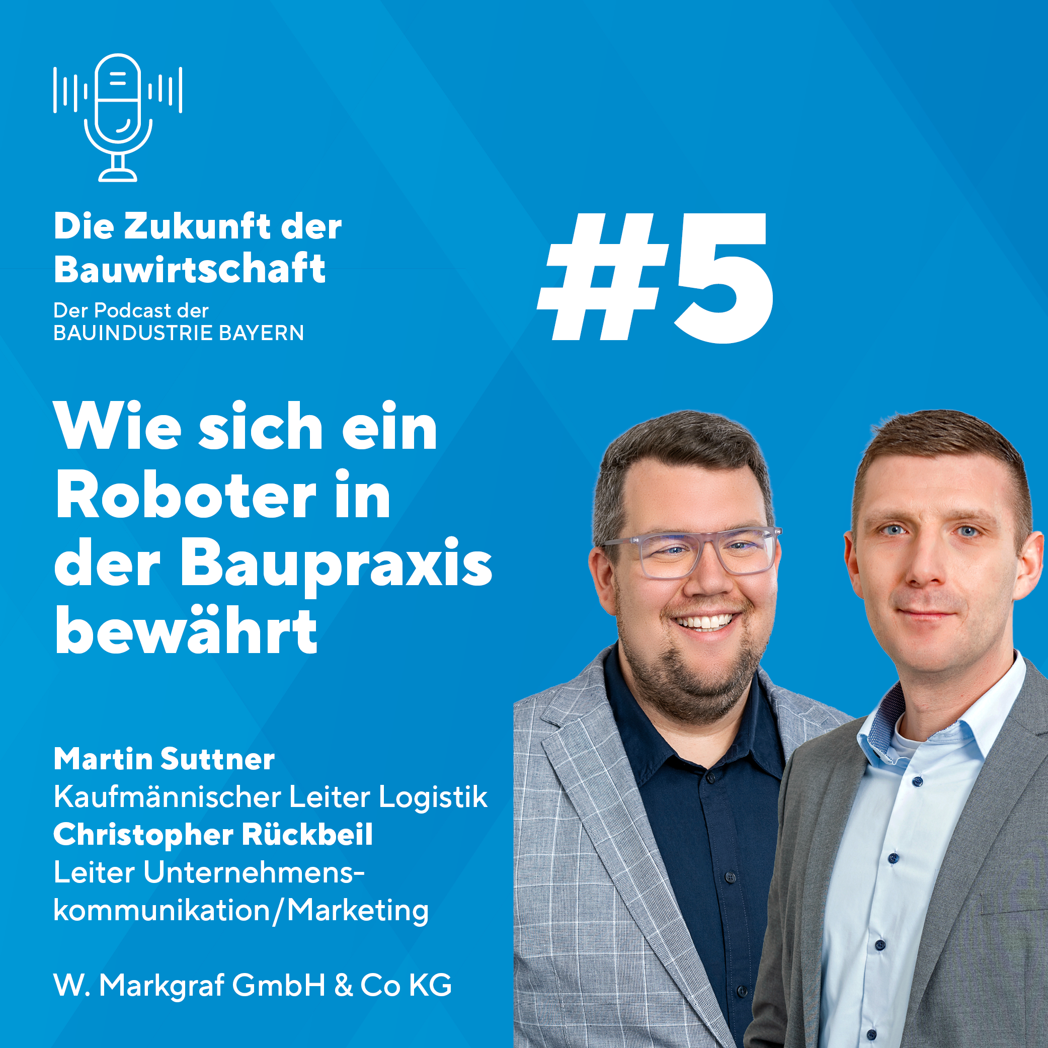 Roboter i.d. Praxis Wie autonome Transportsysteme und modernste Logistik den Baualltag revolutionieren Er ist seit einem Jahr fest im Team der W. Markgraf GmbH & Co KG integriert, beschwert sich nie und übernimmt im Baualltag tatkräftig Aufgaben. Die Rede ist von einem autonomen Transportroboter namens „Klaus“, über den wir in der neuen Folge des BBIV-Podcast „Die Zukunft der Bauwirtschaft“ mit Martin Suttner (Kaufmännischer Leiter Logistik) und Christopher Rückbeil (Leiter Unternehmenskommunikation / Marketing) sprechen.✨ 💡 Themen der Episode: 🤖 Forschung trifft Praxis: Wie das neue Logistikzentrum in Kemnath und die wegweisende Partnerschaft mit der OTH Regensburg sowie INNOK Robotics den Weg geebnet haben. 📦 Kollege „Klaus“ packt an: Was der 160 kg schwere Transportroboter mit bis zu 700 kg Zuglast im Alltag leistet und wie er komplett selbstständig Hallentore öffnet, Abholboxen bestückt und Baustellen-Mitarbeiter automatisiert per Mail über abholbereite Ware informiert. 👥 Mensch & Maschine Hand in Hand: Wie die Belegschaft auf den neuen robotischen Kollegen reagiert hat 🏗️ Die Baustelle in fünf Jahren: Wird der autonome Transportroboter bald so alltäglich sein wie der klassische Kran? Ein realistischer Ausblick darauf, was heute noch für den breiten Baustelleneinsatz fehlt. 🎯 Innovation über den Tellerrand hinaus: Welche weiteren Technologietrends das Innovationsmanagement bei Markgraf derzeit untersucht, um der Transformation der Baubranche einen Schritt voraus zu sein.
